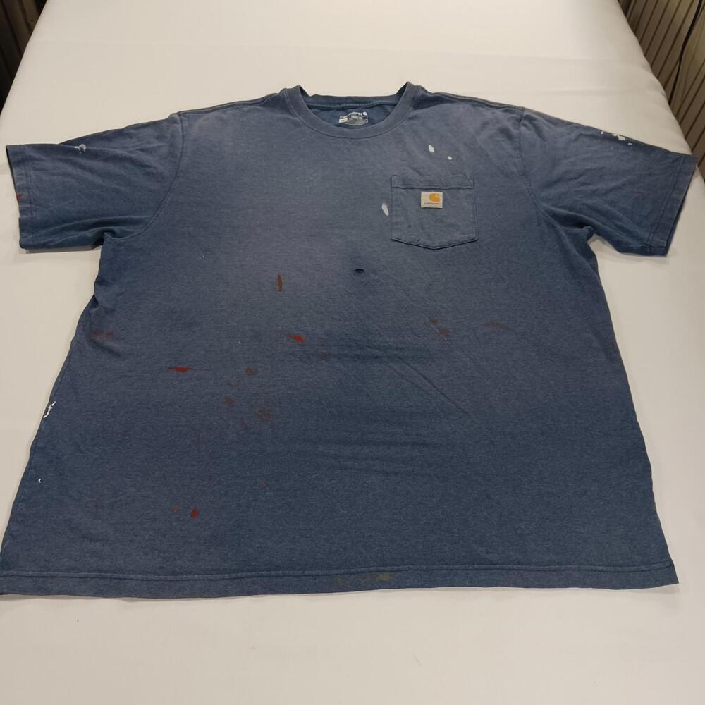 Carhartt K87 Loose Men's Blue Cotton Blend Short Sleeve Distressed T-Shirt 2XL